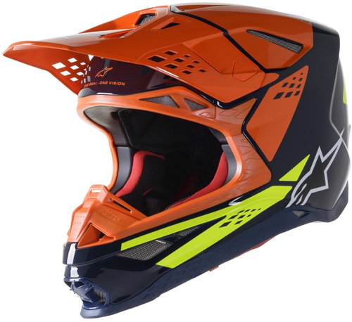 ALPINESTARS Helmet SUPERTECH S-M8 FACTORY, 2023, dark blue/orange/yellow fluo gloss, size 2023, size - Motorbike Helmet - Main image