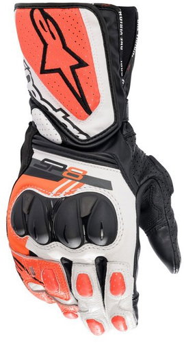 ALPINESTARS Gloves SP-8, white/red fluo/black, 2025, size 2025. S - Motorcycle Gloves - Main image