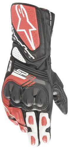 ALPINESTARS Gloves SP-8, black/white/red, 2025, size 2025, size 4.5 mm, with a heel. L - Motorcycle Gloves - Main image