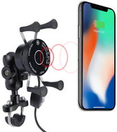 YSHOP Aluminum phone holder with wireless charging and USB - Motorbike Phone Mount