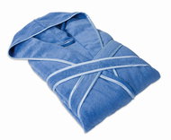 Möve Blue cotton terry robe with hood and black trim, size 38 - Bathrobe