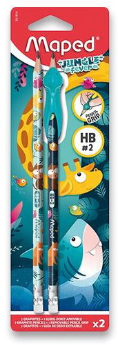 MAPED Jungle Fever HB, dreieckig mit Gummi und Verlängerung - Packung à 2 Stück - Bleistift - Hauptbild