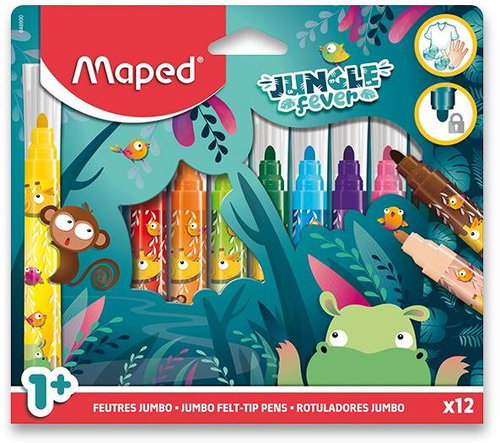 MAPED Jungle Fever Jumbo, 12 colours - Felt Tip Pens - Main image
