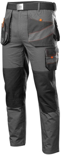 Men's work overalls with belt, 100% cotton, black and grey - Work Trousers - Main image