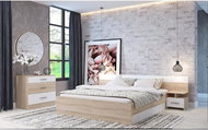 MG Bed Forest 160x200 cm, oak sonoma/white, with bedside tables and chest of drawers - Bed