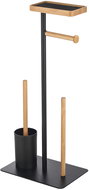 Spirella Toilet paper holder with toilet brush TEIKI, with tray and phone holder, black - Free Standing Toilet Roll Holder
