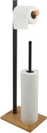 Spirella Toilet paper holder ALVAR, with tray, steel, bamboo, black - Free Standing Toilet Roll Holder