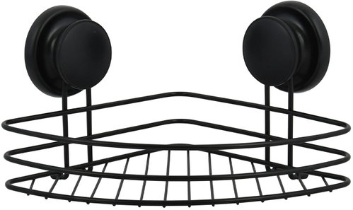 MSV Mega Ventouses corner shower caddy with suction cups, black, steel, 21.5cm - Bathroom Shelf - Main image