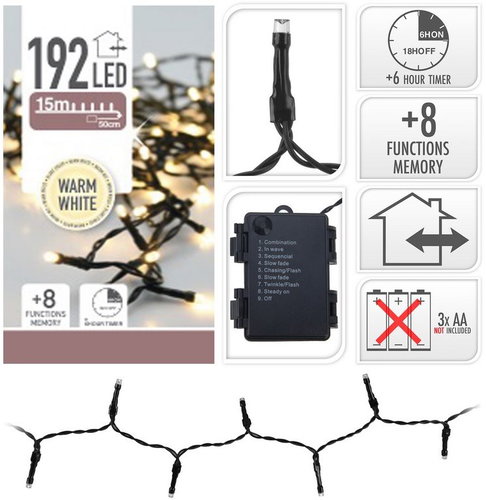M. A. T. Christmas chain 15m 192LED warm WHITE, 8 functions, ZE IP44 - Light Chain - Main image