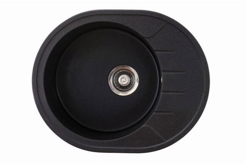 Metalac oval black sink with drainer X Granite Venera M, 620 × 500 mm - Granite Sink - Main image