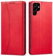 Magnet Fancy knížkové kožené pouzdro na Samsung Galaxy S22 Ultra, červené - Phone Case