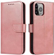 Magnet knížkové kožené pouzdro na iPhone 14 Pro, růžové - Phone Case