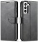 Magnet knižkové kožené puzdro na Samsung Galaxy S22 Ultra, čierne - Puzdro na mobil