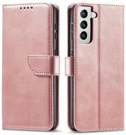 Magnet knížkové kožené pouzdro na Samsung Galaxy S22 Ultra, růžové - Phone Case