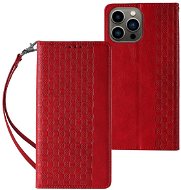 Magnet Strap knížkové kožené pouzdro na iPhone 12 Pro Max, červené - Phone Case