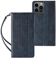Magnet Strap knížkové kožené pouzdro na iPhone 12 Pro Max, modré - Phone Case