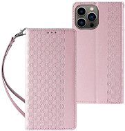 Magnet Strap knížkové kožené pouzdro na iPhone 12 Pro Max, růžové - Phone Case