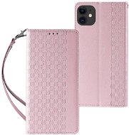 Magnet Strap knížkové kožené pouzdro na iPhone 12, růžové - Phone Case