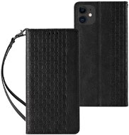 Magnet Strap knížkové kožené pouzdro na iPhone 13 mini, černé - Phone Case
