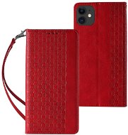 Magnet Strap knížkové kožené pouzdro na iPhone 13 mini, červené - Phone Case