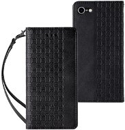 Magnet Strap knížkové kožené pouzdro na iPhone 7 / 8 / SE 2022 / SE 2020, černé - Phone Case
