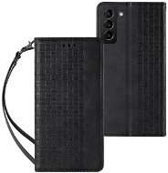 Magnet Strap knížkové kožené pouzdro na Samsung Galaxy S22 Ultra, černé - Phone Case