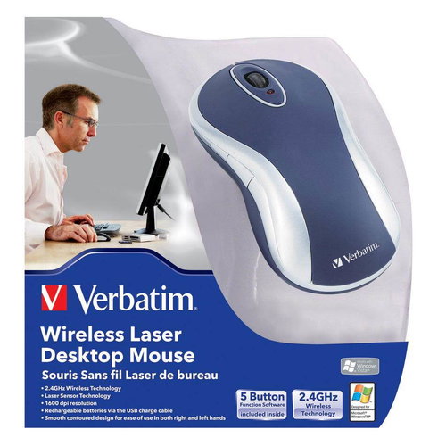 Verbatim bezdrátová laserová myš, modrá - Mouse - Main image