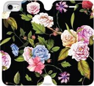 Flip mobile case for Apple iPhone 7 - VD07S Roses and flowers on black background - Phone Cover