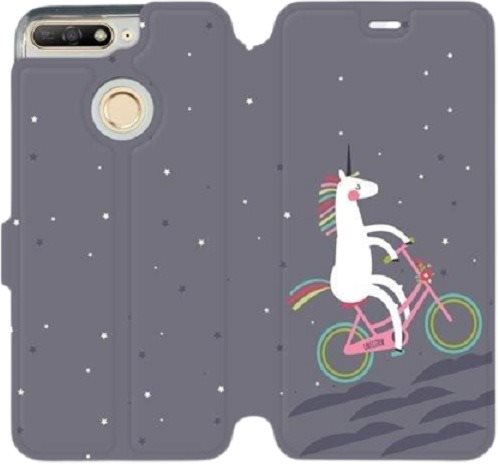 Flip mobile phone case Huawei Y6 Prime 2018 - V024P Unicorn on a bike - Phone Cover - Main image