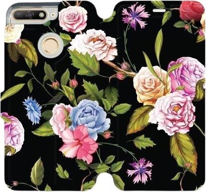 Flip mobile phone case Huawei Y6 Prime 2018 - VD07S Roses and flowers on black background - Phone Cover - Main image