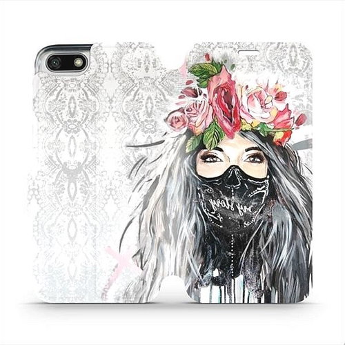 Flip case for Honor 7S - MF12P Lady with flowers and mask - Phone Cover - Main image