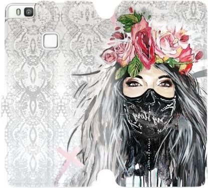 Flip mobile phone case Huawei P9 Lite - MF12P Lady with flowers and mask - Phone Cover - Main image