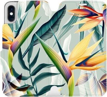 Flip mobile phone case Apple iPhone XS - MC02S Yellow large flowers and green leaves - Phone Cover - Main image