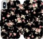 Flip mobile case for Apple iPhone XS - VD02S Flowers on black - Phone Cover