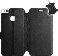 Flip puzdro na mobil Huawei P9 Lite – Čierne – kožené – Black Leather - Kryt na mobil