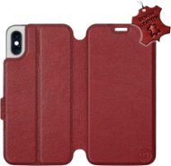 Flip pouzdro na mobil Apple iPhone X - Tmavě červené - kožené -   Dark Red Leather - Kryt na mobil