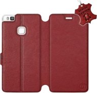 Flip puzdro na mobil Huawei P9 Lite – Tmavo červené – kožené – Dark Red Leather - Kryt na mobil