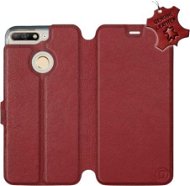 Flip puzdro na mobil Huawei Y6 Prime 2018 – Tmavo červené – kožené – Dark Red Leather - Kryt na mobil