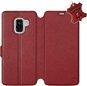 Flip puzdro na mobil Samsung Galaxy A8 2018 – Tmavo červené – kožené – Dark Red Leather - Kryt na mobil