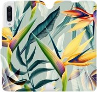 Flipové puzdro na mobil Samsung Galaxy A50 – MC02S Žlté veľké kvety a zelené listy - Kryt na mobil
