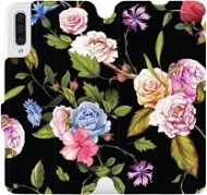 Flipové puzdro na mobil Samsung Galaxy A50 – VD07S Ruže a kvety na čiernom pozadí - Kryt na mobil