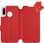 Flip pouzdro na mobil Huawei P30 Lite - Červené - kožené -   Red Leather - Kryt na mobil