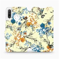 Flip mobile phone case Huawei P30 Lite - MX05S Blue and orange flowers on yellow background - Phone Cover