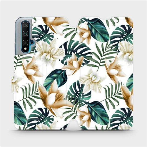 Flip mobile phone case Huawei Nova 5T - MC07P Golden flowers and green leaves - Phone Cover - Main image