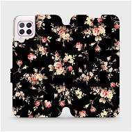 Flip case for mobile Huawei P40 Lite - VD02S Flowers on black - Phone Cover