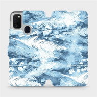Flip mobile phone case Samsung Galaxy M21 - M058S Light blue horizontal feathers - Phone Cover
