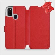Kryt na mobil Flip puzdro na mobil Samsung Galaxy M21 – Červené – kožené – Red Leather - Kryt na mobil