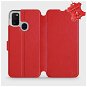 Flip pouzdro na mobil Samsung Galaxy M21 - Červené - kožené -   Red Leather - Kryt na mobil