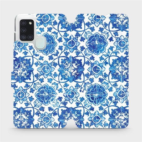 Flip case for Samsung Galaxy A21S - ME05P Blue tiles with flowers - Phone Cover - Main image