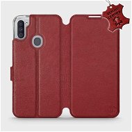 Kryt na mobil Flipové puzdro na mobil Samsung Galaxy M11 – Tmavo červené – kožené – Dark Red Leather - Kryt na mobil
